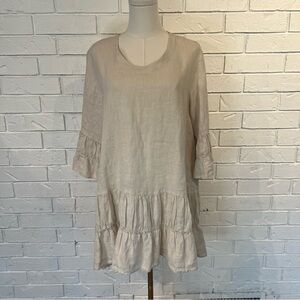 Match Point Linen Tiered Ruffle Tunic Mini Dress S